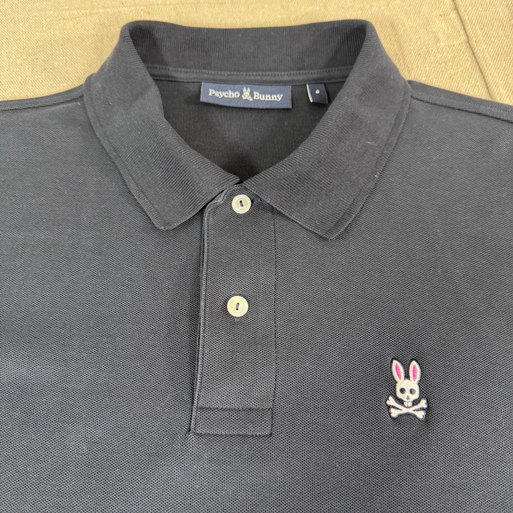 Psycho Bunny Polo Shirt Mens 6 XL Navy Blue Good Embroidered Logo Pique Cotton